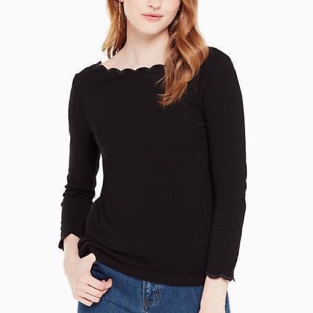 Kate Spade Broome Street Scalloped Black Top